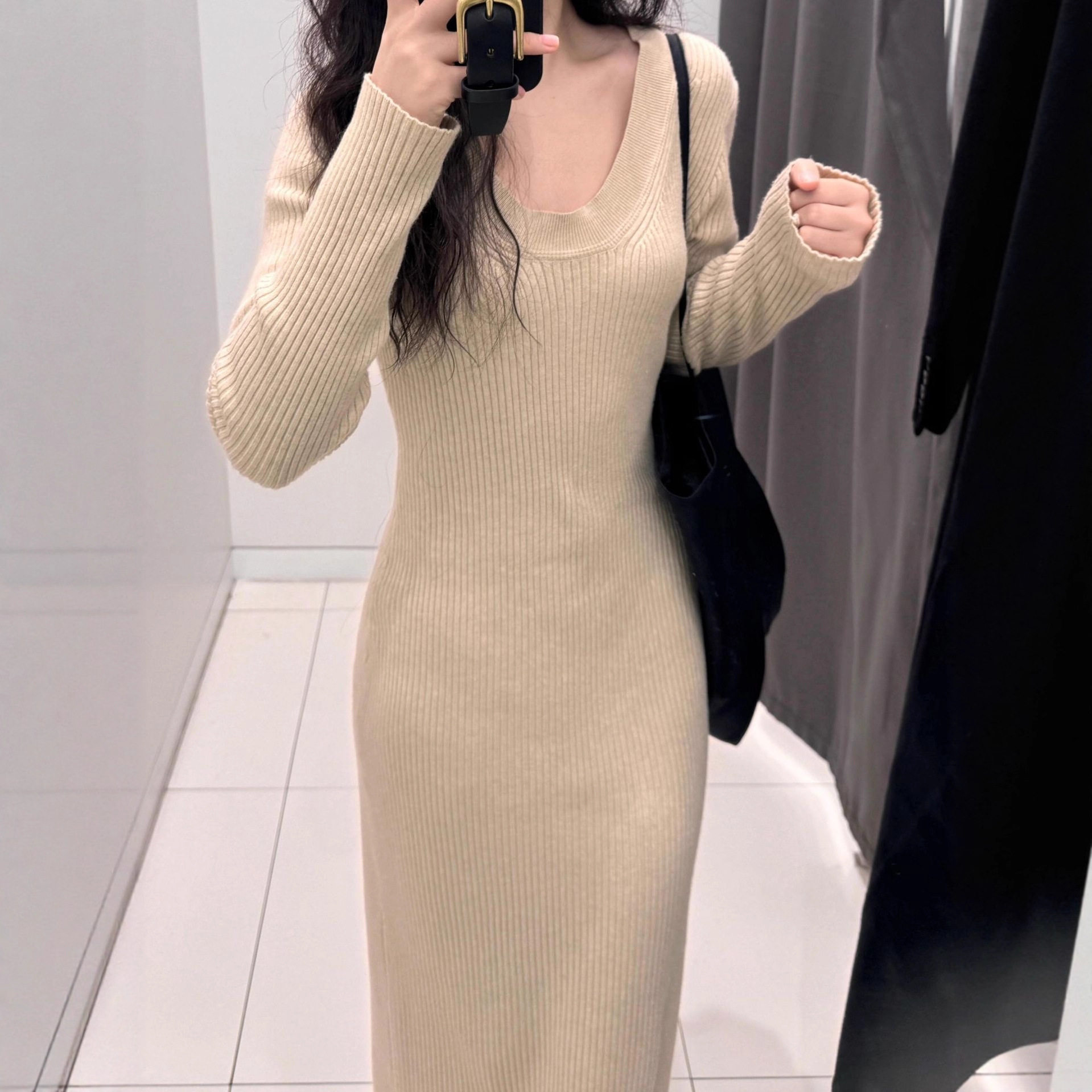 【现货】针织连衣裙女秋冬季气质内搭打底裙修身包臀裙连身裙长裙