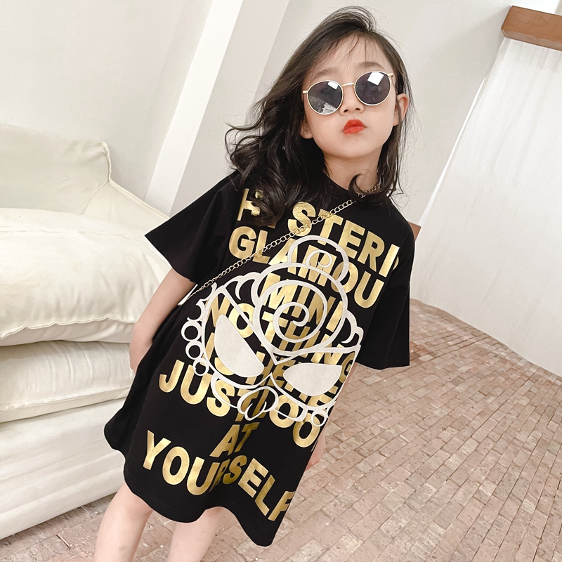 夏季新款网红亲子装母女装宽松连衣裙女童洋气中长短袖T恤裙