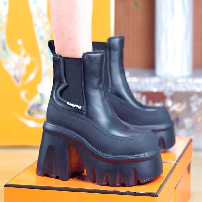 10cm粗跟厚底马丁靴女2025秋季高跟中筒女靴小个子增高松糕烟筒靴