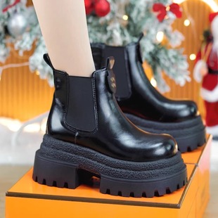 松糕厚底切尔西女靴马丁靴内增高9cm秋冬季 烟筒靴小个子短靴 新款