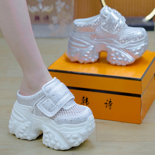 厚底半拖鞋女2025夏季新款百搭包头外传凉鞋水钻踩屎感内增高女鞋