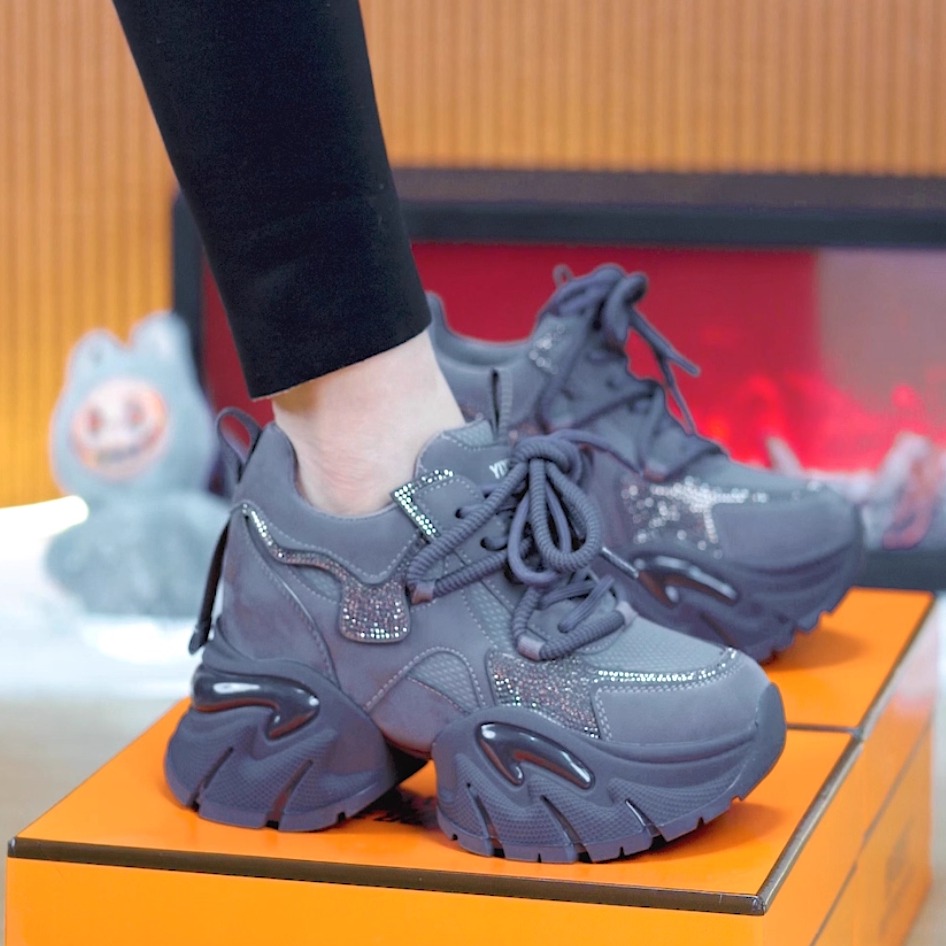 小个子水钻厚底增高9cm老爹鞋女2025秋冬新款百搭防滑休闲运动鞋