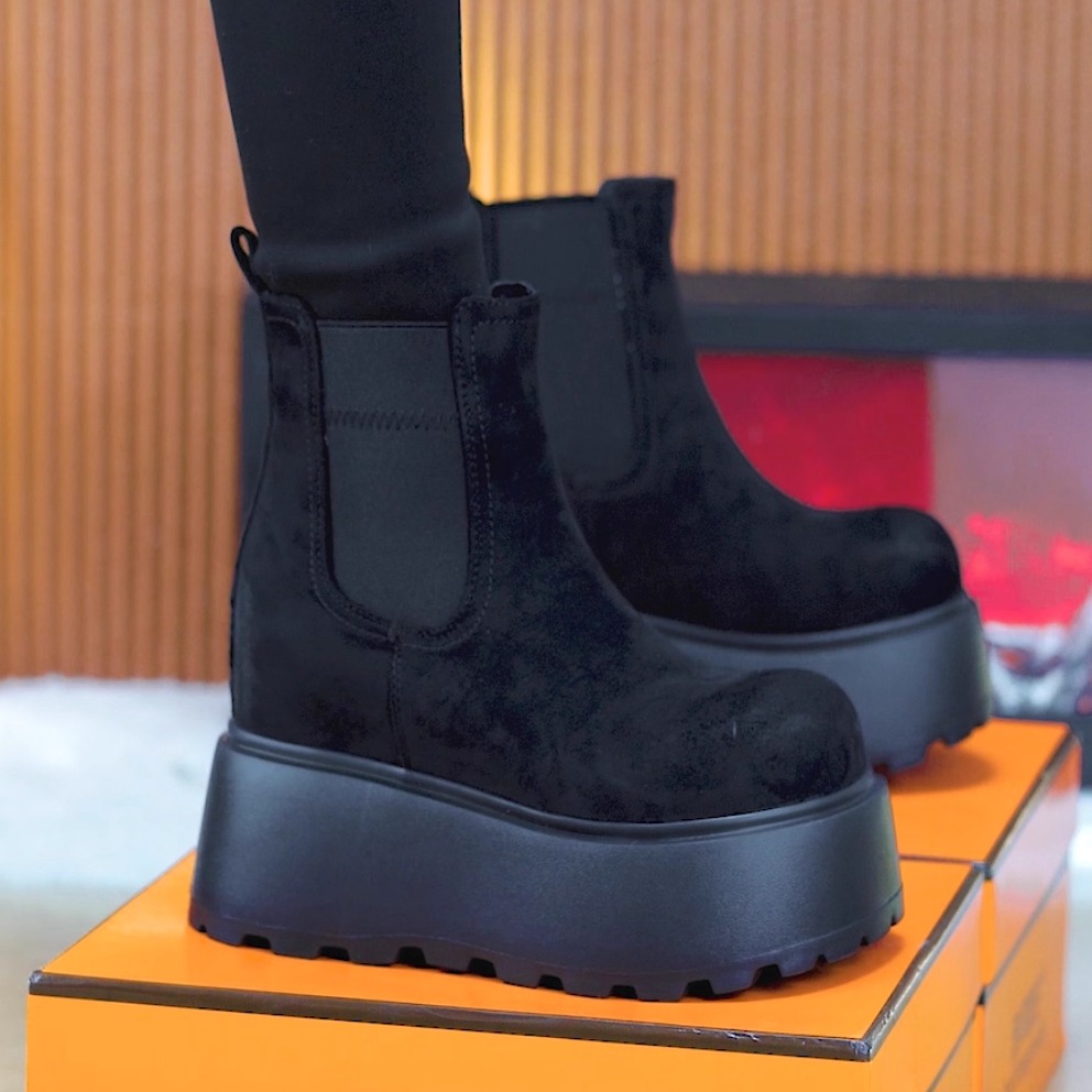 加绒保暖小个子厚底10cm增高切尔西短靴女2025冬季新款百搭烟筒靴