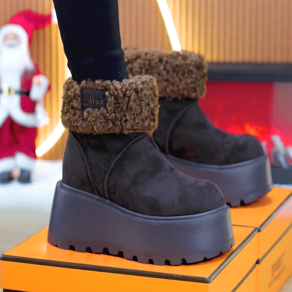 小个子厚底增高毛毛短靴女潮2025冬季新款百搭 9cm休闲保暖雪地靴
