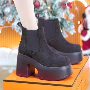 厚底一脚蹬9cm小个子增高短靴女2025秋冬百搭增高休闲马丁靴
