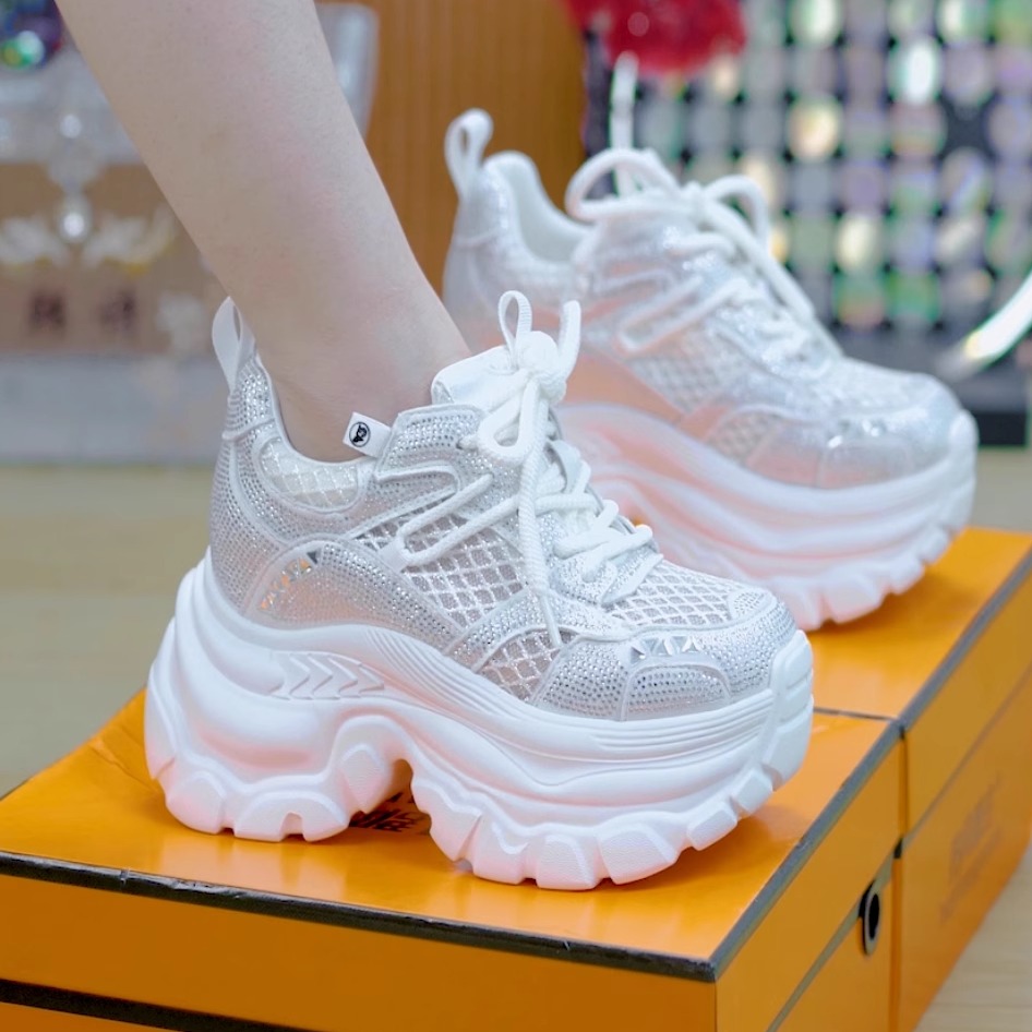 9CM厚底老爹鞋女2025夏季新款透气网面内增高女鞋百搭运动休闲鞋