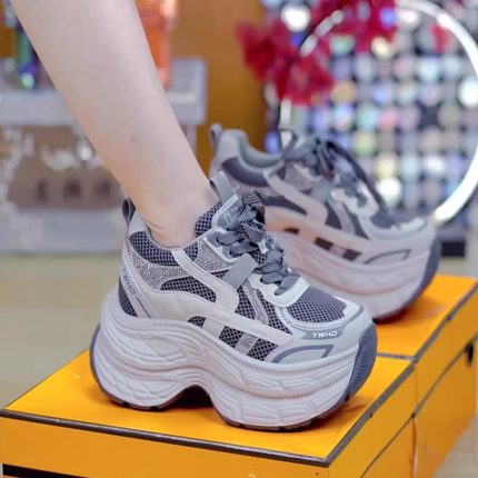 8cm内增高老爹鞋女2025秋季新款小个子网面透气显瘦运动休闲女鞋