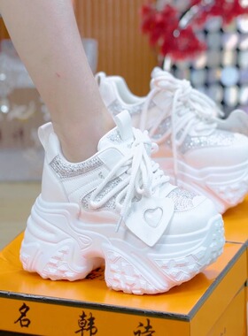 9cm小个子水钻厚底内增高老爹鞋女2025秋季百搭增高休闲运动鞋
