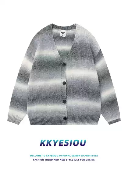 Kkyesiou American Retro Stripesd Preppy Style Knitwear Jacket for Men and Women V-Neck Casual Work Clothing Couple Knitwear
