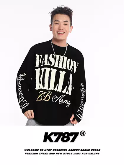 K787 American Retro Letter Print Waffle Long-Sleeve T-Shirt for Men and Women, Loose Casual Breathable Base Shirt Top