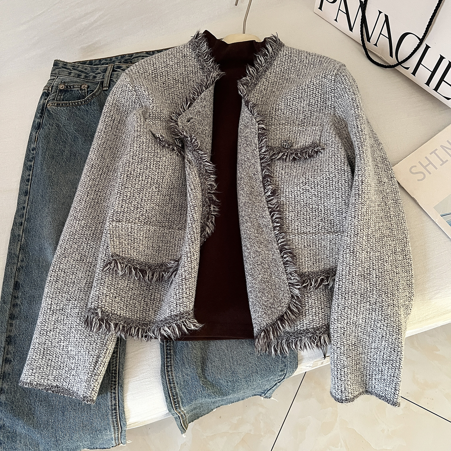 法式高级感小香风针织毛衣外套