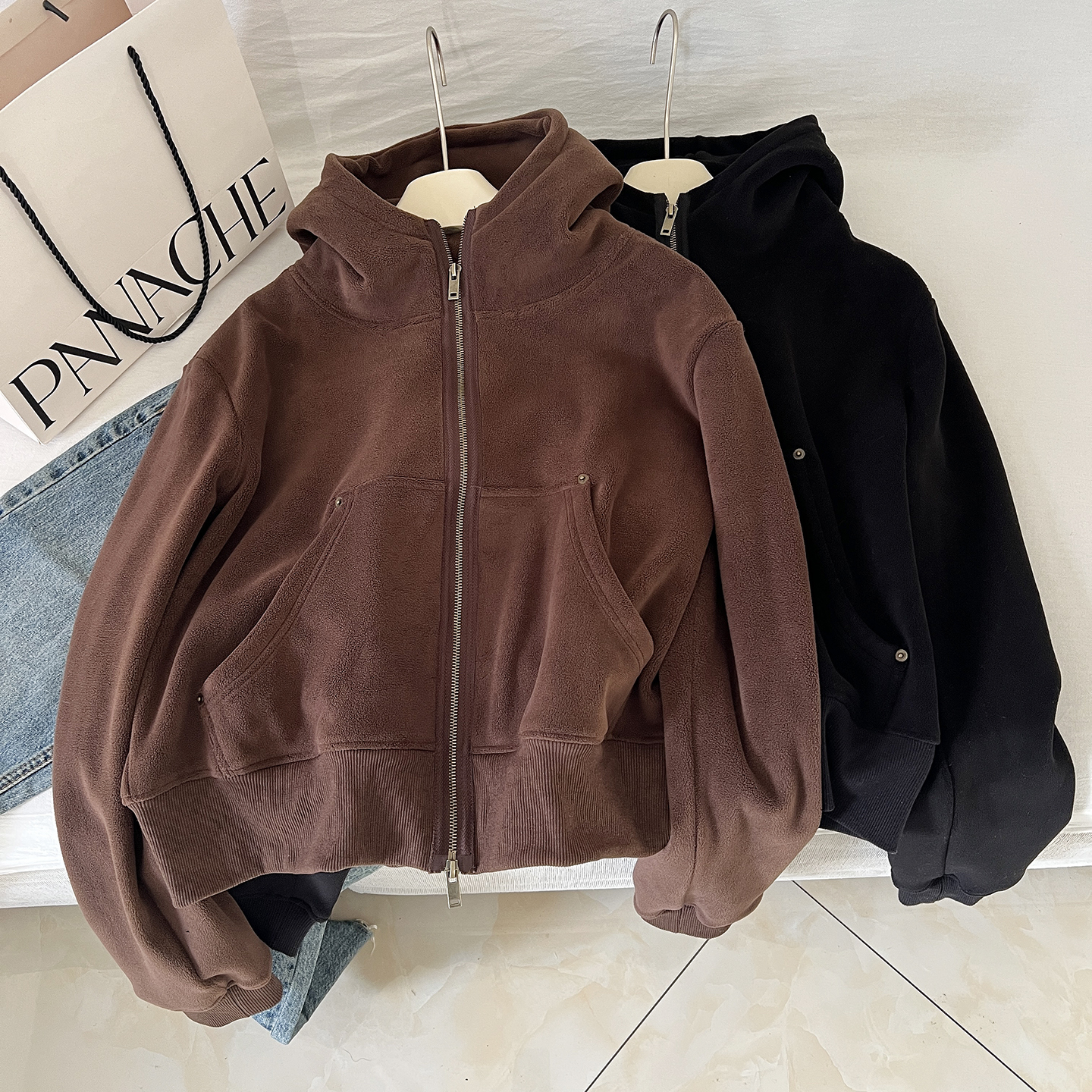 双面摇粒绒连帽卫衣冬季加绒加厚