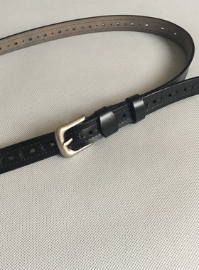 懒人免打孔真皮腰带女 百搭星星冲孔柔软皮带