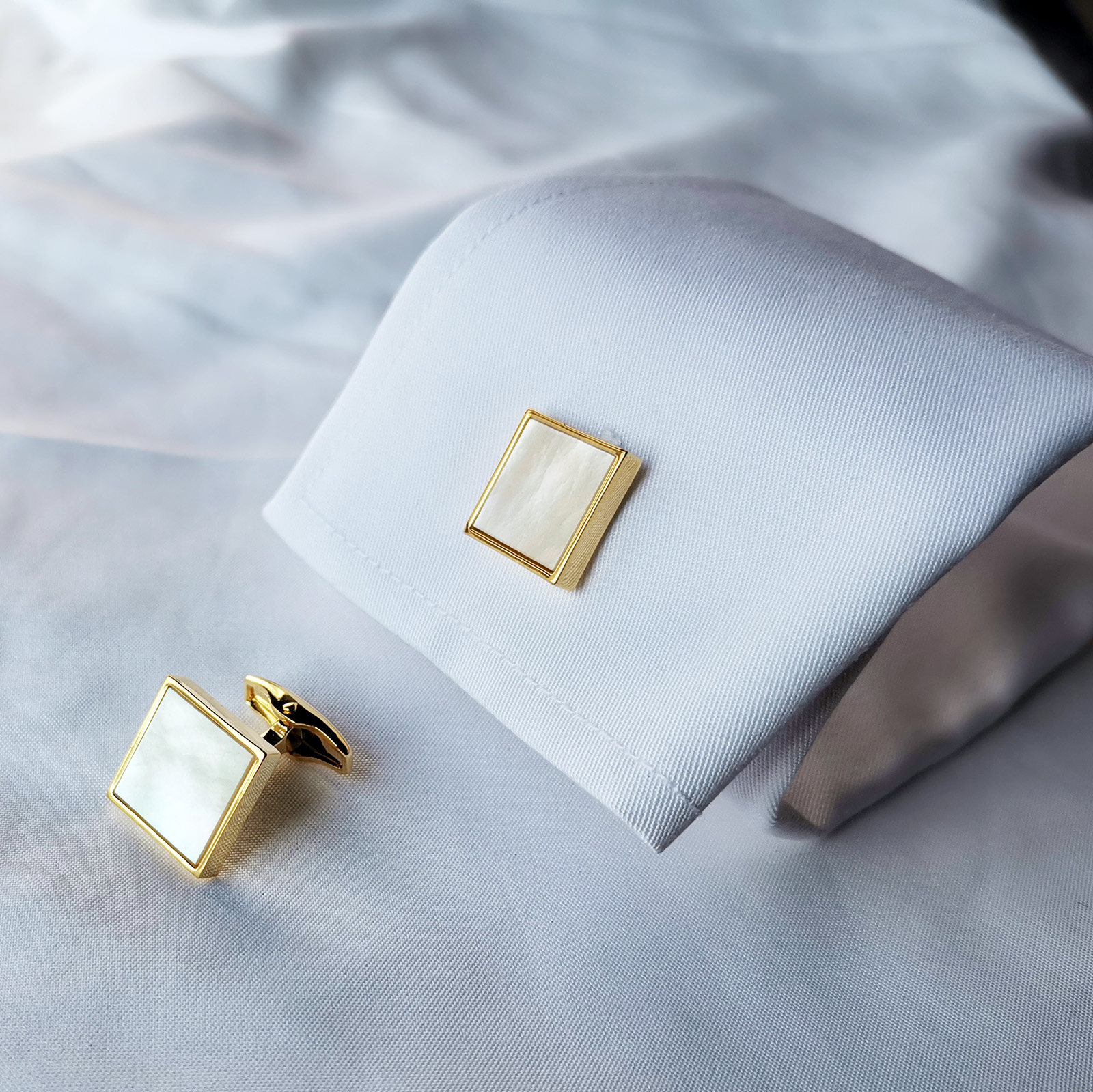 才子天然深海方形珍珠贝母法式袖扣高档西服衬衫订制袖口扣钉礼物