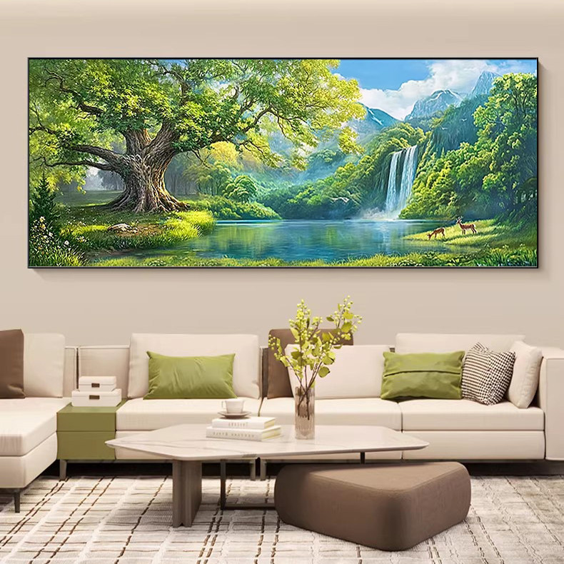2026装饰画风水客厅墙画树林挂画背景墙沙发小鹿风景壁画家居墙画