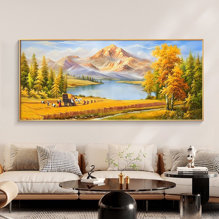 挂画感客厅背景墙壁画丰收高级聚宝盆轻奢山水麦田金山沙发装饰画