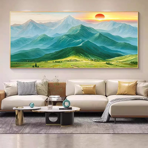 青山图客厅西墙装饰画现代简约大气沙发背景墙挂画背有靠山风景画