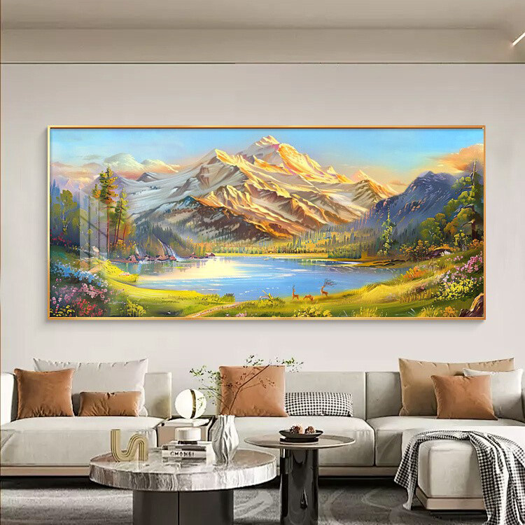 山水画高级感挂画聚宝盆靠山轻奢背景墙沙发装饰画新款图2025客厅