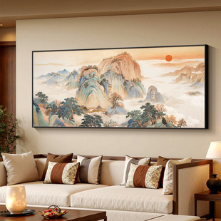 大气图挂画靠山图高级风景日出中式沙发感泰山背景墙装饰画新客厅