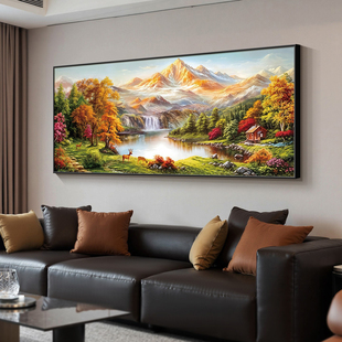 招财后客厅装饰画沙发山水画聚宝盆金山旺宅背景墙大气挂画风景画