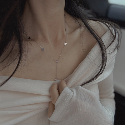 极光以南原创纯银蝴蝶项链女轻奢设计感毛衣链锁骨链高级感首饰女