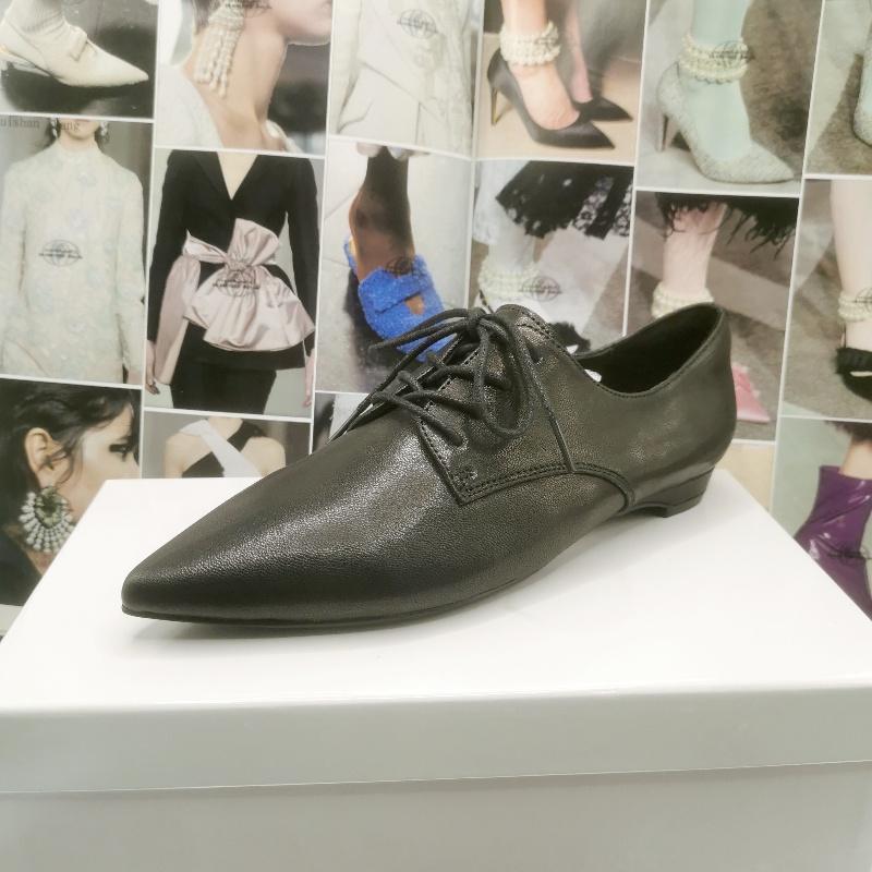 贵气GUIQI3CM矮跟系带深口女鞋羊皮气质百搭英伦风尖头真皮小皮鞋