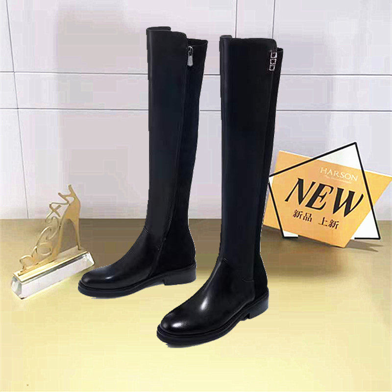 门店直发HA225802哈森2022冬季新款圆头粗跟骑士靴弹力靴过膝高靴,女鞋,骑士靴,淘宝优惠券,粉丝福利购,淘宝优惠卷