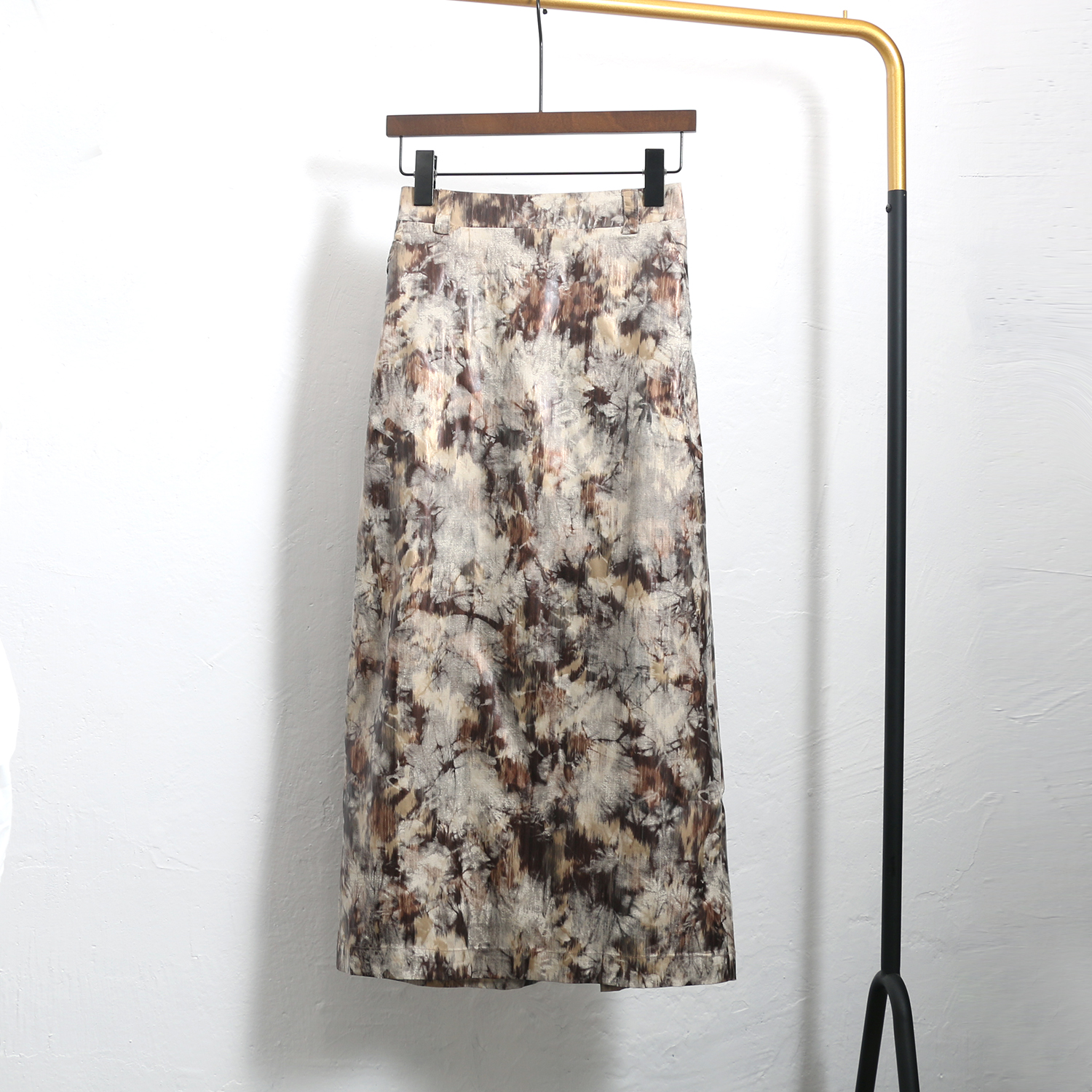 春秋新款高级感金属感磨毛抓皱印花半身裙马甲搭配中国风复古半裙