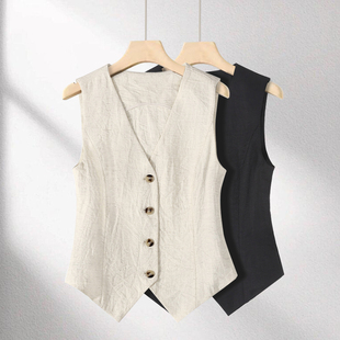 薄款马甲女款外搭2025时髦洋气棉麻女装短款宽松外穿无袖西装马夹