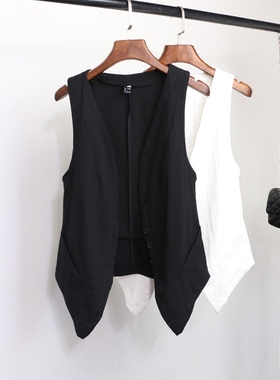 黑色棉麻马甲背心女夏外穿亚麻上衣宽松显瘦短款外套时尚外搭薄款