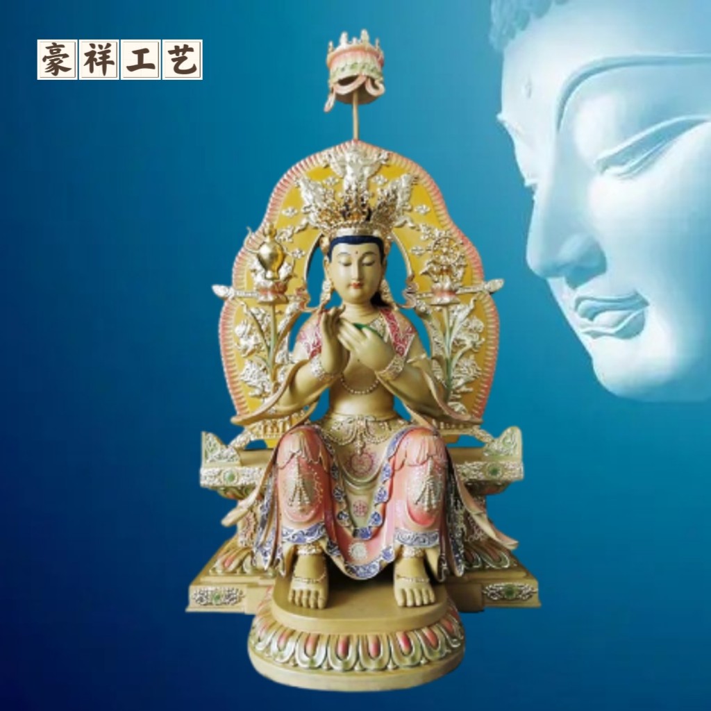 手工木雕彩绘 天冠弥勒 当来下生弥勒尊佛神像