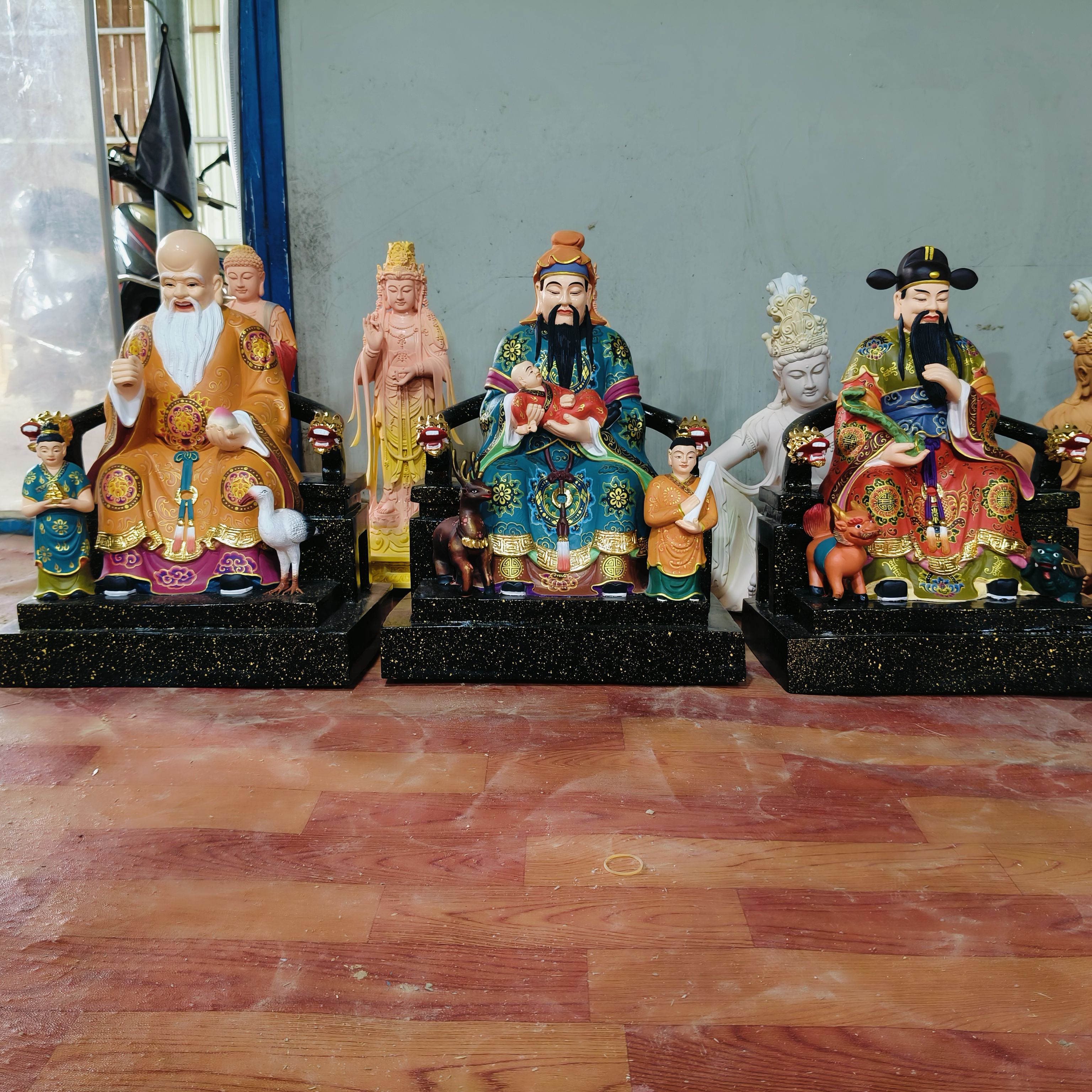 木雕新款坐像福禄寿三星喜财摆件 寿星老爷寺庙招财福星 禄星神像