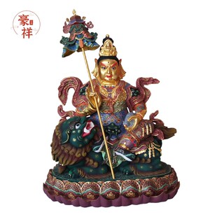 木雕彩绘财宝天王藏密佛像毗沙门天王北方多闻天王招财摆件定制