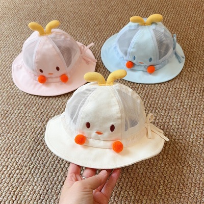 婴儿帽子0-6个月超萌毛球卡通