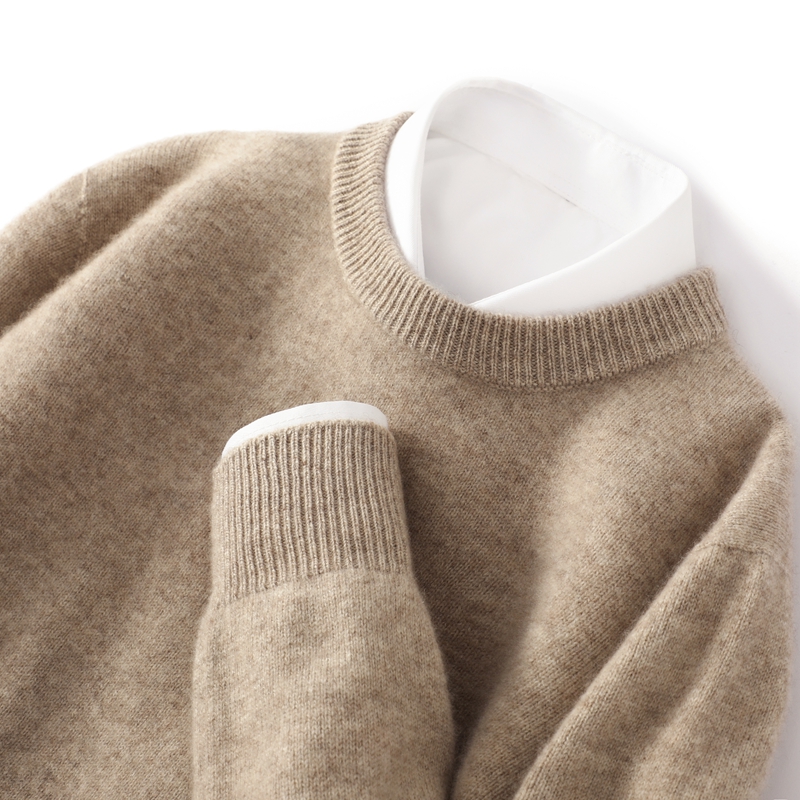 冬季新款纯山羊绒衫男士圆领加厚纯色针织毛衣宽松大码商务休闲