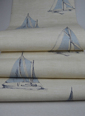 美国原装进口WQ纯纸壁纸儿童房男帆船wallquest家庭装饰环保墙纸