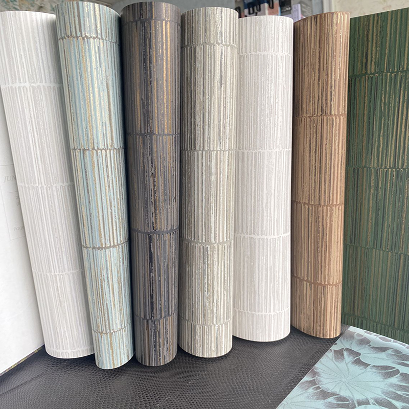 现代北欧壁纸仿草编竖纹高档环保别墅办公室客厅书房满铺墙纸现货