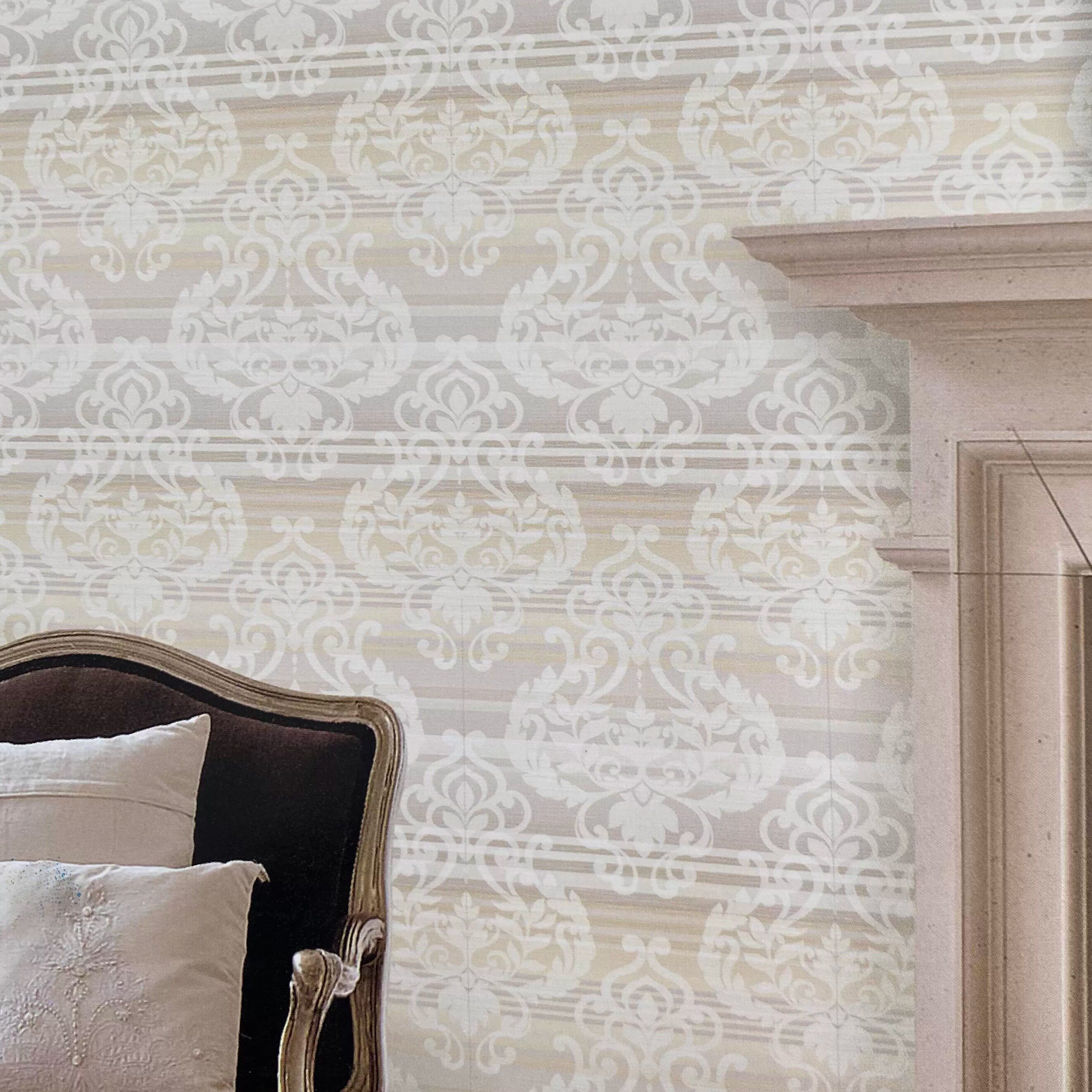 美国原装进口高端简欧卷草纹壁纸轻奢欧式竖纹卧室客厅背景墙现货