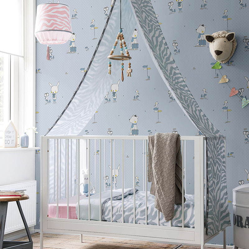 环保高档无纺布现代简约北欧儿童房卡通男女孩儿童房壁纸环保墙纸