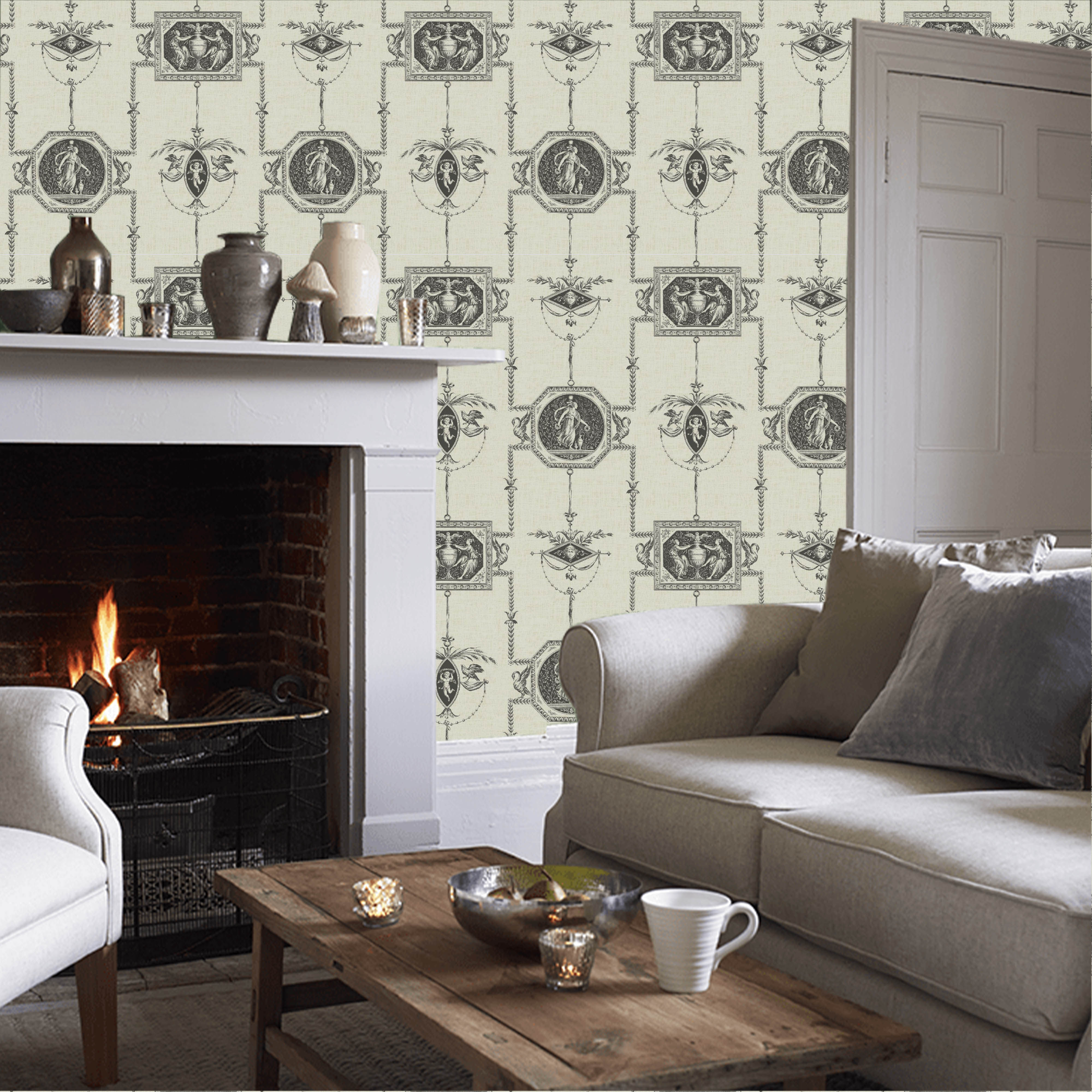 进口纯纸壁纸木纤维环保轻奢美式经典人物动物客厅卧室背景墙纸