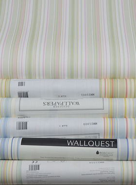 北美进口纯纸环保WALLQUEST现代简约北欧竖条纹儿童房卧室墙壁纸
