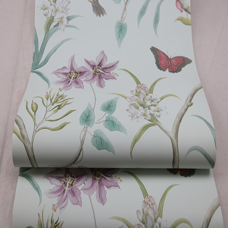 美国进口纯纸加厚环保现货美式乡村田园花鸟客厅影视墙玄关墙壁纸