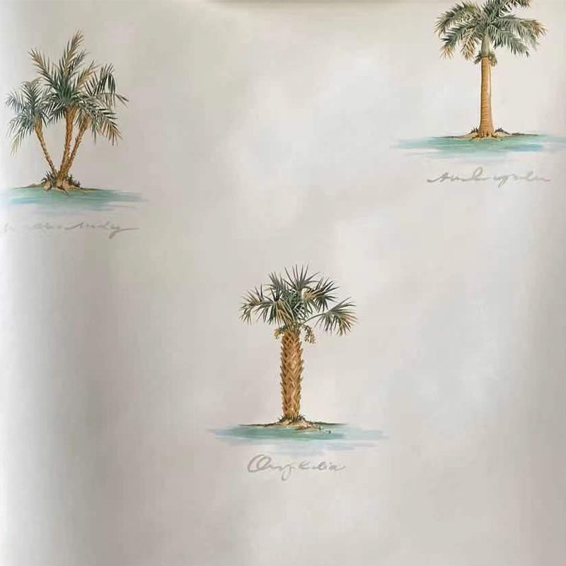 纯纸环保儿童房卧室棕桐树壁纸美国进口现货墙纸美式乡村热带雨林