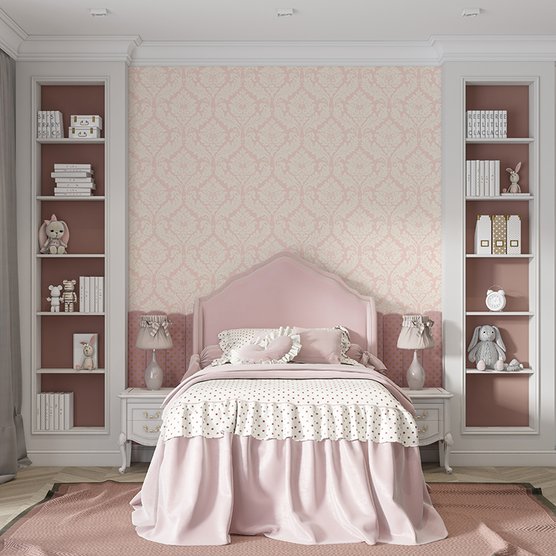 美国进口约克纯纸壁纸欧式简约小马士革女孩卧室墙纸现货多色可选