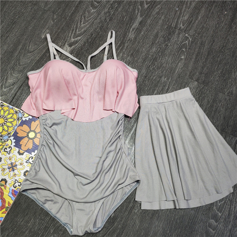 韩版连体性感两件套露背泳衣女小胸钢圈聚拢显瘦遮肚裙式分体泳装