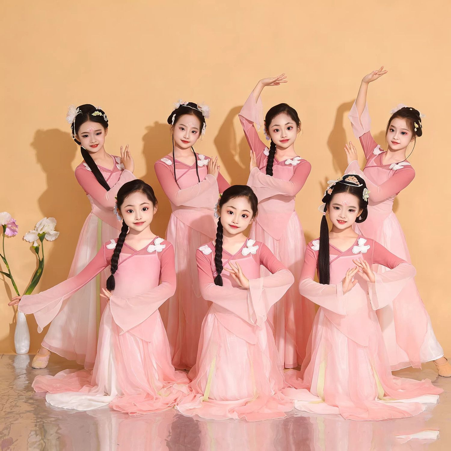 女童古典舞演出服儿童超仙粉色桃花笑舞蹈服套装江南少女表演服装图片