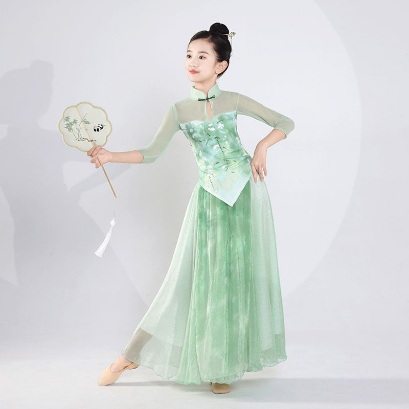 儿童古典舞纱衣上春山演出服初中生中国舞团扇演出服烟雨行舟表演