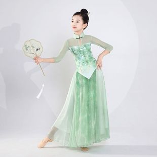 儿童古典舞纱衣上春山演出服初中生中国舞团扇演出服烟雨行舟表演