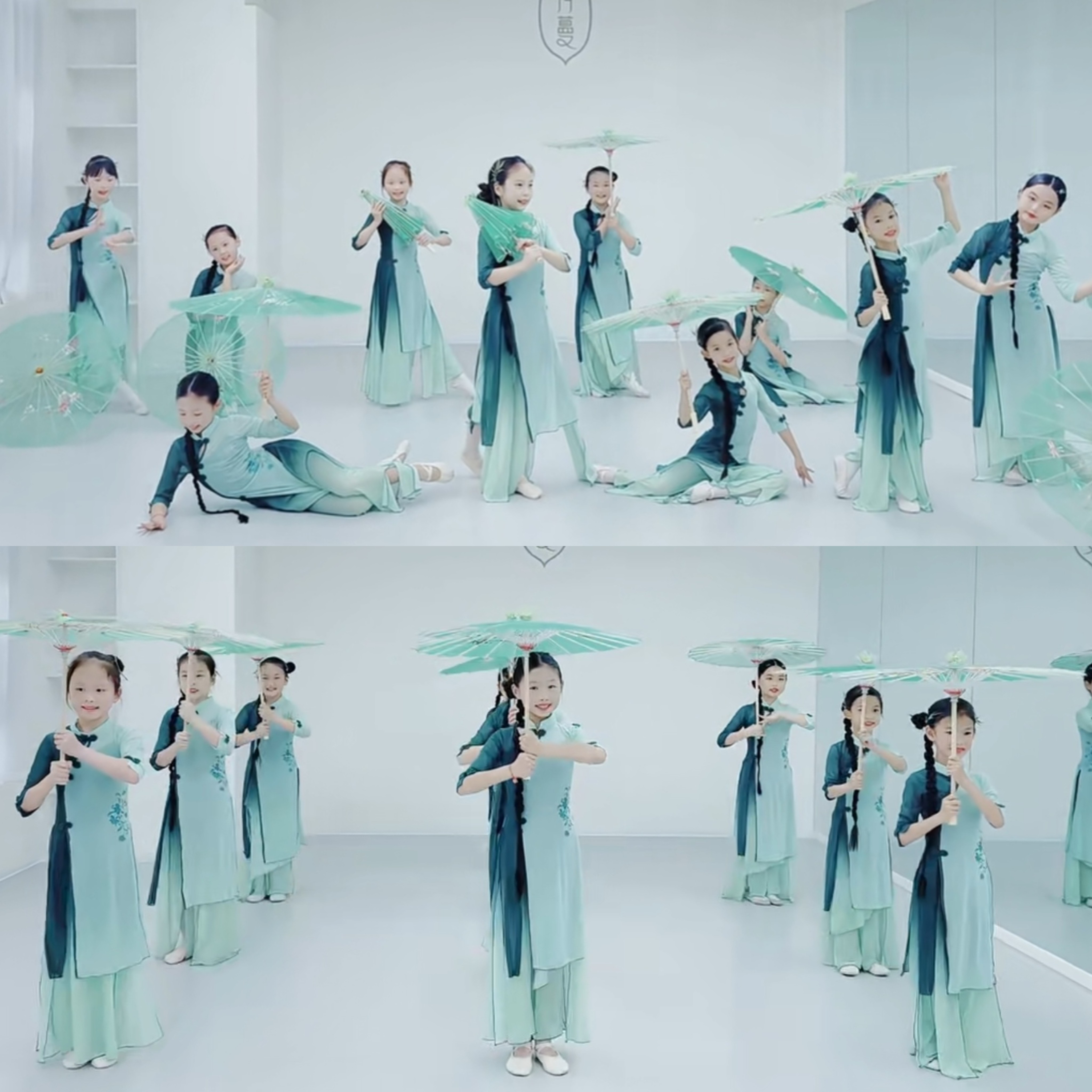 烟雨小镇舞蹈服装古典舞立春演出服儿童中国舞弹力旗袍套装表演服