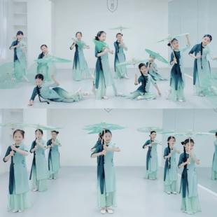 烟雨小镇舞蹈服装古典舞立春演出服儿童中国舞弹力旗袍套装表演服